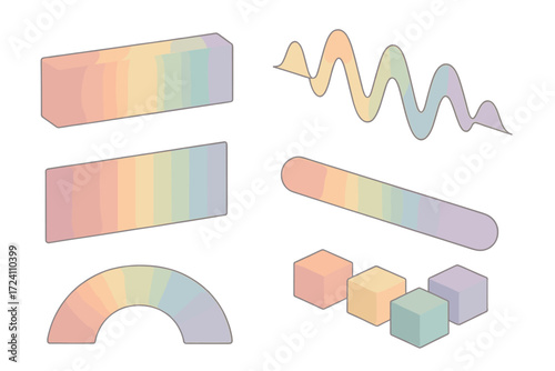 Color Spectrum Diagram. Isometric vector illustration set Color spectrum science: visible spectrum band, electromagnetic wave