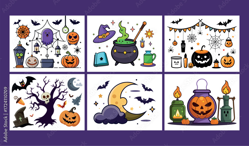Fototapeta premium Whimsical halloween decorations set spooky fun elements for festive party design