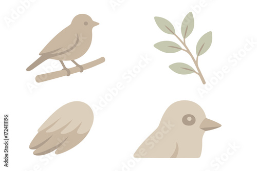 Bird Silhouette on Branch. Isometric vector illustration set perch branch rest observe: perched bird silhouette design, twig with