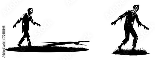 Vector art of silhouette of a zombie walking on grass