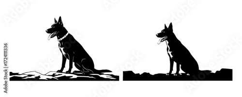 Vector art of silhouette of a dog sitting, descriptive title around 100 characters