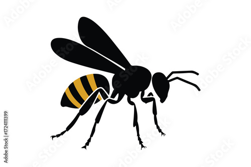 Stylized black and yellow striped wasp illustration