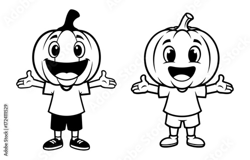 Vector art of pumpkin character with happy expression, cute and friendly design for autumn