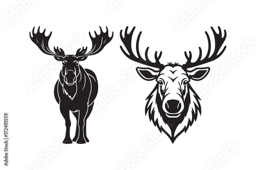 Striking black and white illustrations of majestic moose