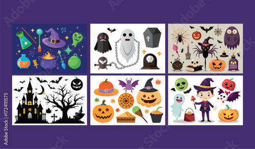 Spooky halloween elements collection for festive decorations and party supplies