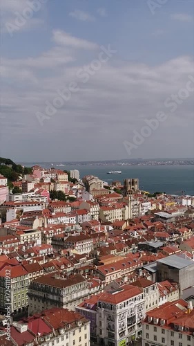 Aerial Vertical View City of Lisbon, Portugal 4K