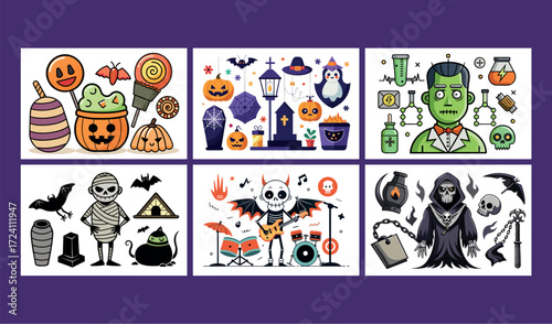 Spooky halloween icons and characters for festive decorations and crafts collection