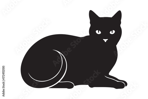 Black cat silhouette sitting with alert eyes