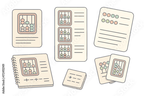 Abacus Learning Materials. Isometric vector illustration set Abacus teaching materials: illustrated instruction card, step-by-step
