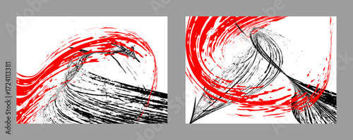 Strokes of black and red paint on a white background. Set of two templates. Graffiti element. Design template for the design of banners, posters, booklets, covers, magazines. EPS 10