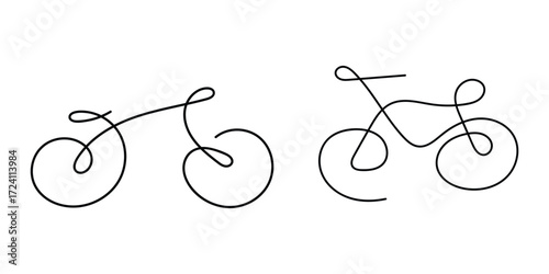 Stylized bicycle line drawing with abstract continuous black lines.