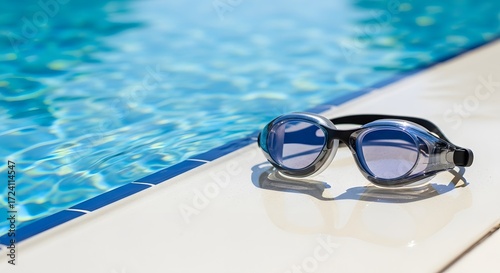 Wallpaper Mural Minimal swimming goggles placed on poolside edge with water reflection Torontodigital.ca