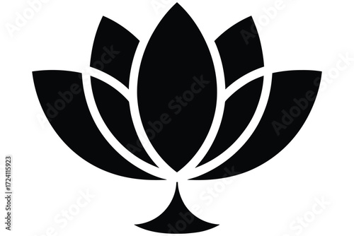 An elegant minimalist vector graphic of a stylized lotus flower, a symbol of purity, enlightenment, and wellness