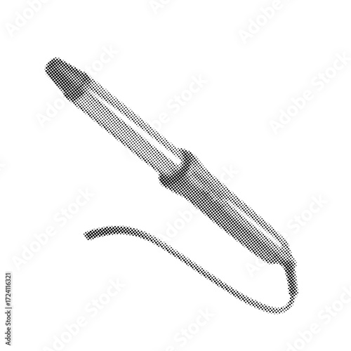 Halftone curling iron and hair claw clips, retro dotted collage style, vintage pop art design, isolated on white background, vector illustration