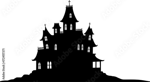 Haunted house black silhouette on white background