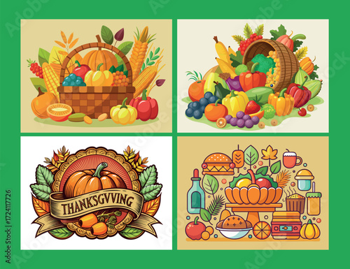 Autumn harvest collection four festive thanksgiving and fall bounty scenes
