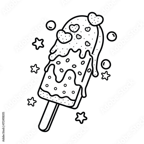 Ice Cream, Sweet and Desserts vector illustration line art drawing, Bold And Easy Sweet Treats Coloring Pages, Printable Designs, Bold Outline Illustrations,