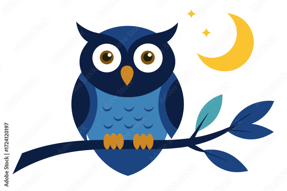 Fototapeta premium A wise owl sitting on a tree branch at night