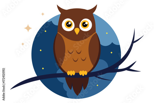 A wise owl sitting on a tree branch at night