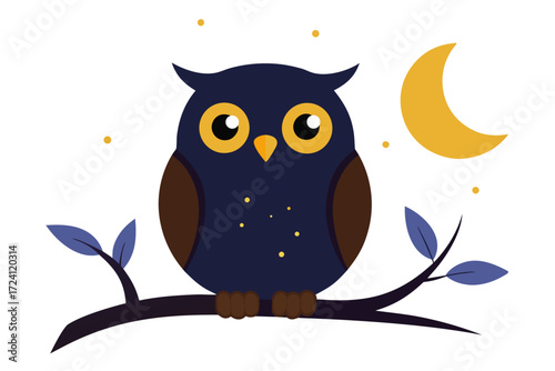 A wise owl sitting on a tree branch at night