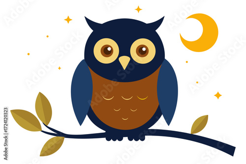 A wise owl sitting on a tree branch at night