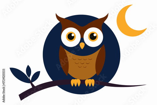 A wise owl sitting on a tree branch at night