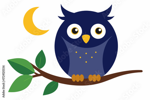 A wise owl sitting on a tree branch at night
