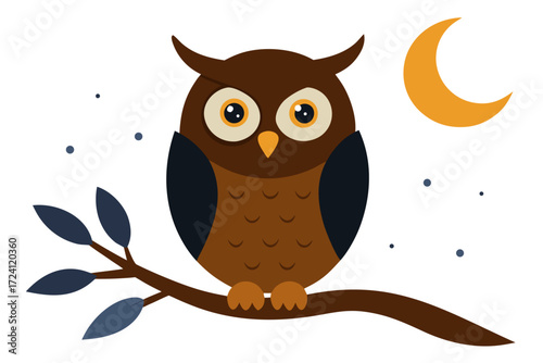 A wise owl sitting on a tree branch at night