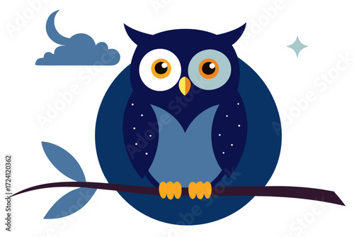 A wise owl sitting on a tree branch at night