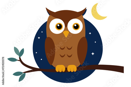 A wise owl sitting on a tree branch at night