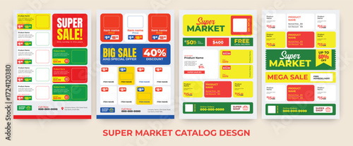 Set of Supermarket product promotion flyer template. Shop poster design. Grocery Ads. Supermarket flyer with discounts. 
