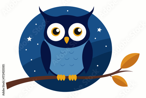 A wise owl sitting on a tree branch at night