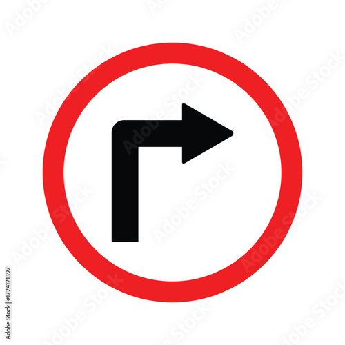 Right turn only traffic sign vector with red circle and right-pointing arrow