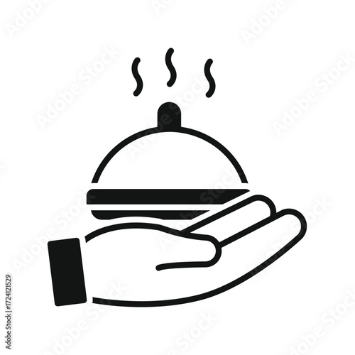 Hand holding a steaming food cloche revealing a hot meal or dish with steam rising upwards