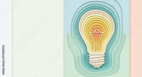 Creative light bulb illustration with layered design and soft colors showcasing energy-saving concept.