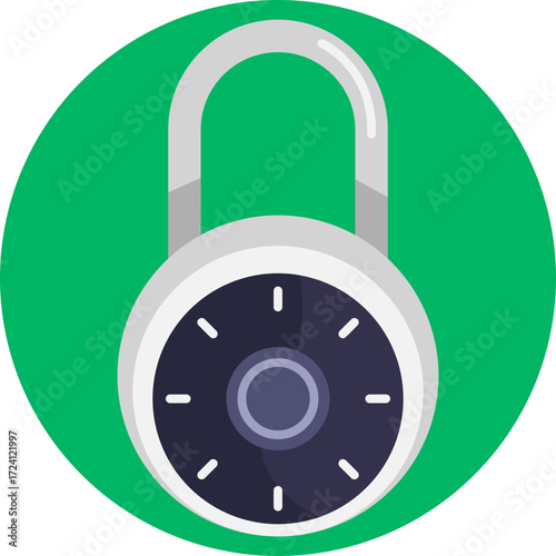 A padlock secured by a rotating numbered dial for unlocking with the correct combination.