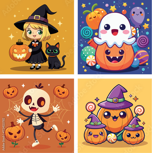 Cute halloween cartoon characters spooky fun for kids and parties delightful decorations