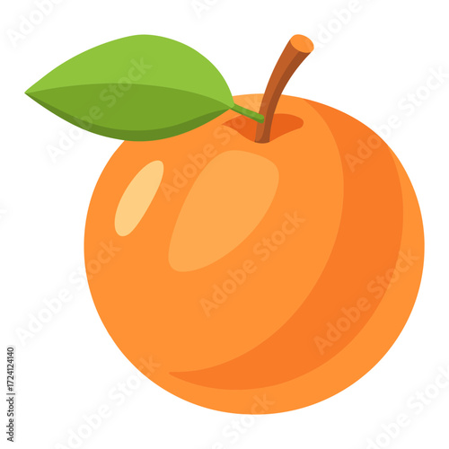 Illustration of a single tangerine with leaf, fresh orange fruit vector, citrus tangerine art
