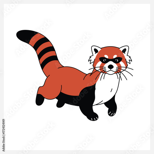 Red Panda Cartoon Illustration with Black and White Details