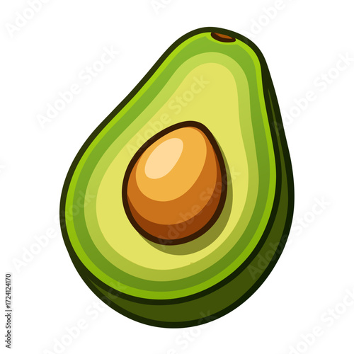 Isolated avocado illustration vector, healthy food, vegetarian diet, fresh fruit, half cut, seed inside
