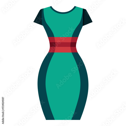 Shop elegant green dress with red belt online fashion apparel women clothing stylish outfit wear style
