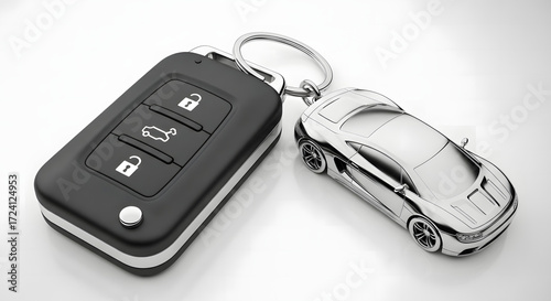 Car key fob with silver car keychain automotive security and transportation concept