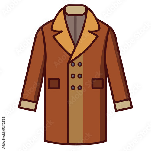 Illustration of a brown winter coat with buttons outerwear fashion apparel clothing style