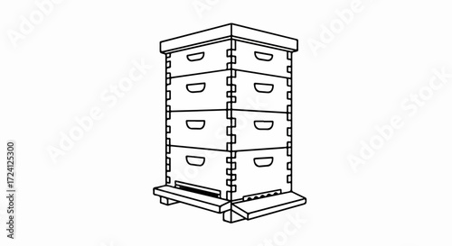 Apiary equipment isolated shows honey bee hive outline representing beekeeping. Honey bee hive ready to host bees represents beekeeping honey production and apiculture in minimalistic style.