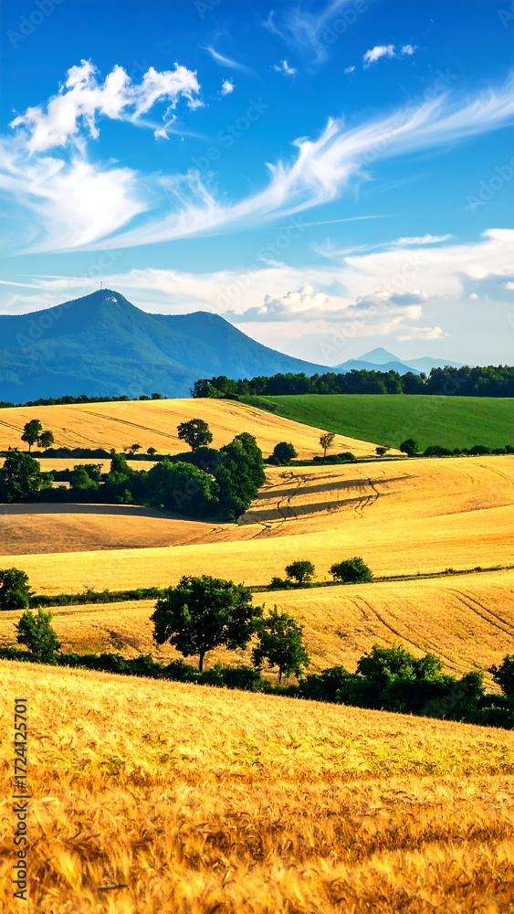 Fototapeta premium Golden hills under a vibrant sky