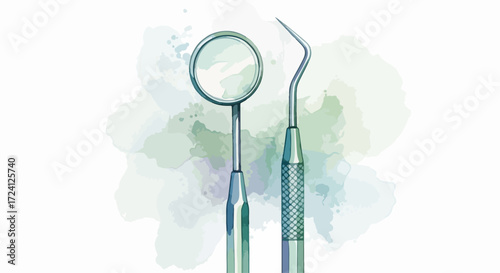 Dental instruments on white background: dental instruments including mirror and probe for dentist checkup. Depicting dental instruments for hygiene, health, and precise oral care.
