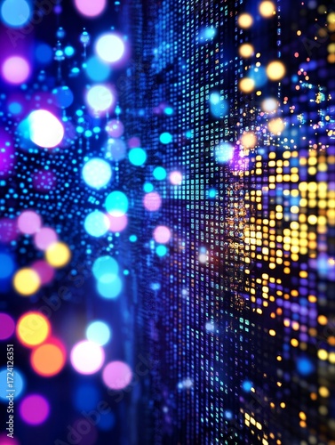 Wallpaper Mural Matrix Lights Background - Abstract of a matrix with colorful lights and bokeh effect, perfect for technology or futuristic themes Torontodigital.ca