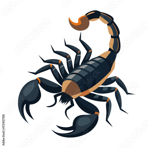 Illustration of a black scorpion with claws and a stinger for tattoo or zodiac sign art design