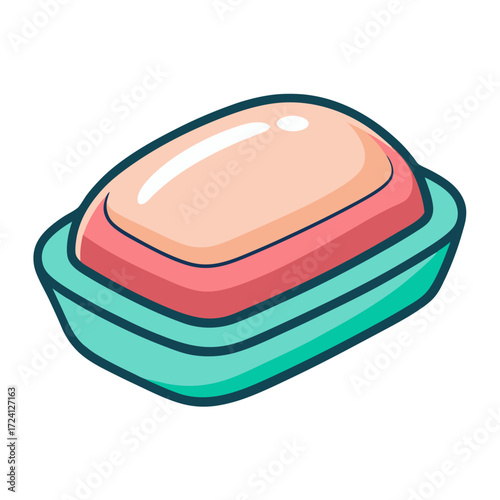 Cartoon soap bar in soap dish vector illustration for hygiene and bathroom accessory needs design