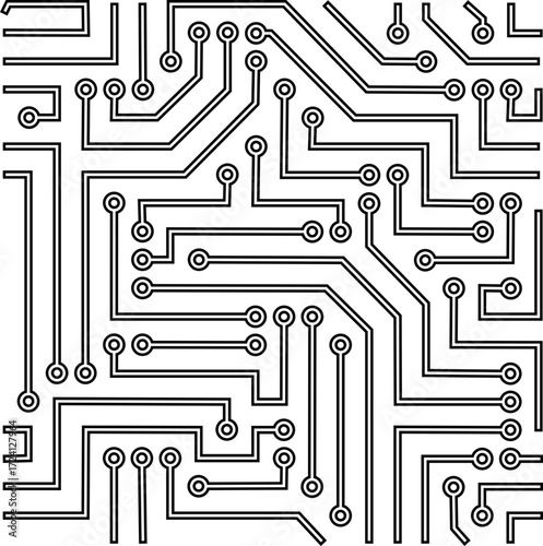Circuit Board Pattern Icon Black Line Style PCB Symbol of Microchip, Processor, Electronic, Semiconductor, Technology, Digital Hardware Vector